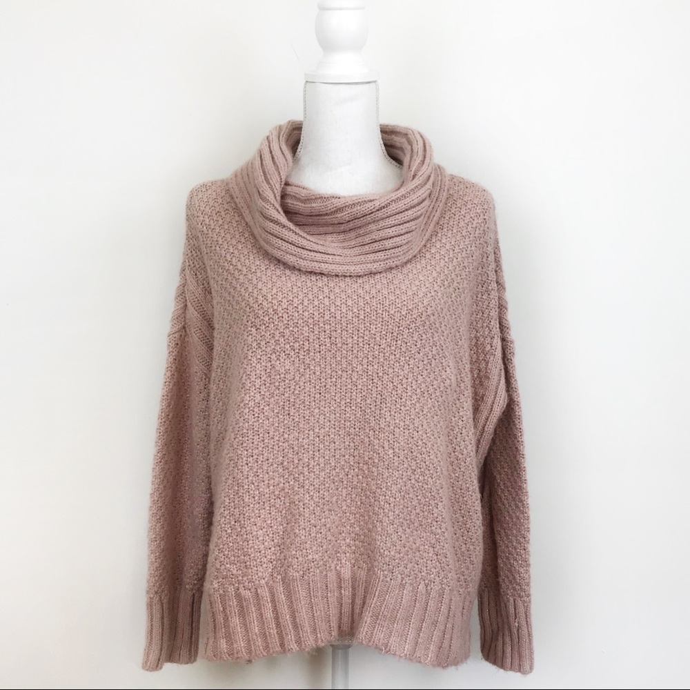 Jennifer Lopez Pink Chunky Knit Cowl Neck Sweater